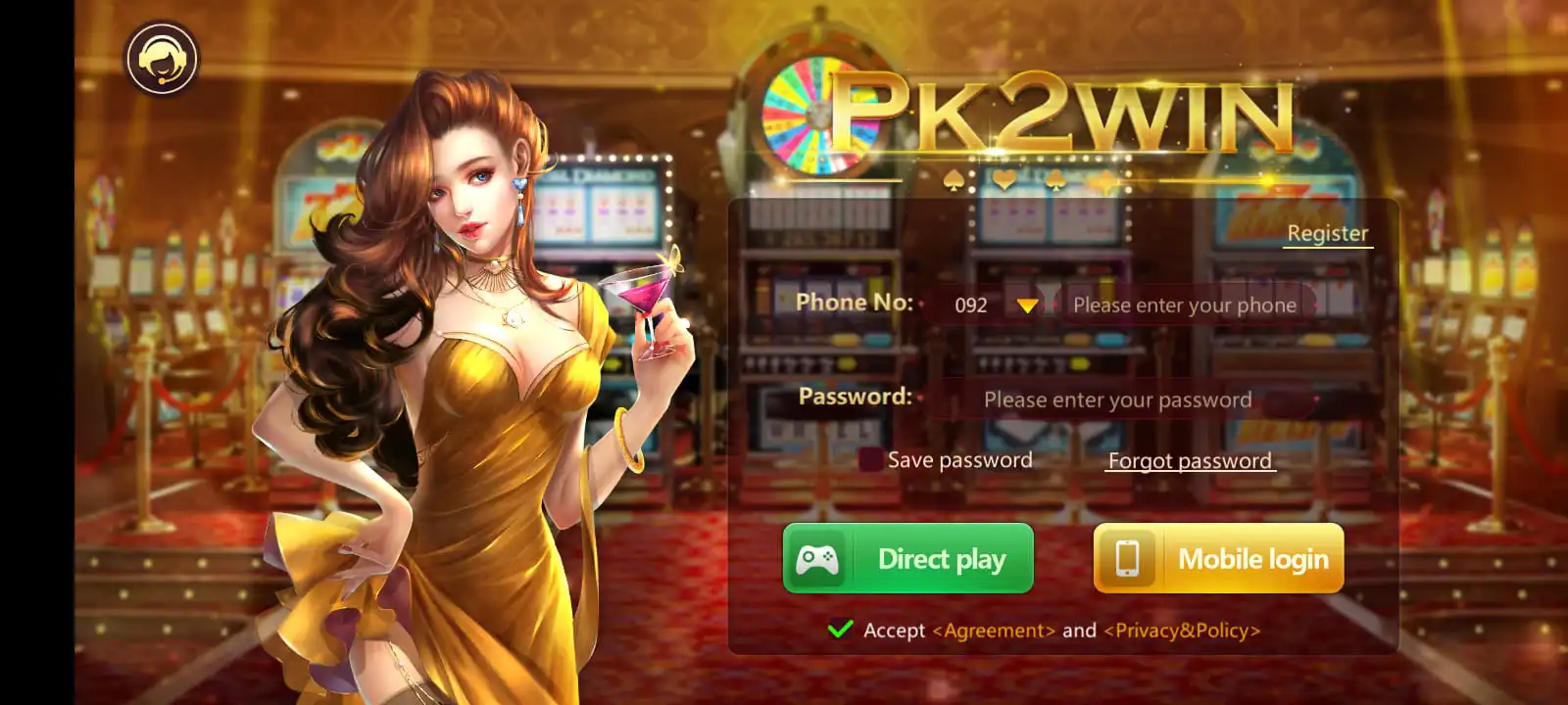 Login and Registration Panel PK2Win Game