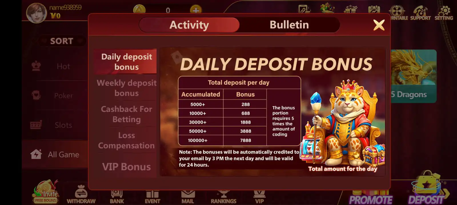 Total Deposit Per Day Records